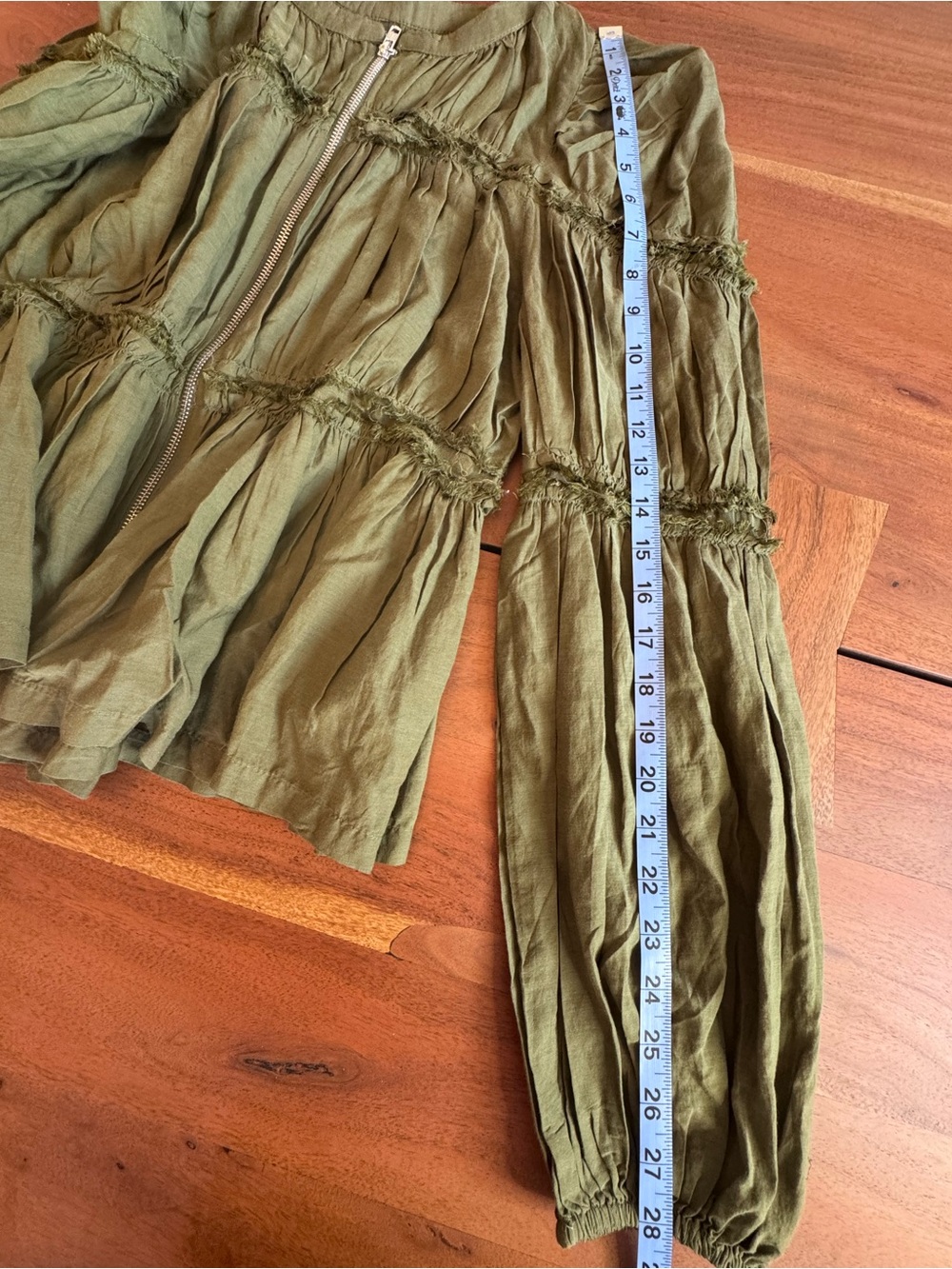 Anthropologie NWT Olive Green Ruffle Zip Front Blouse Top Size M - Picture 9 of 9